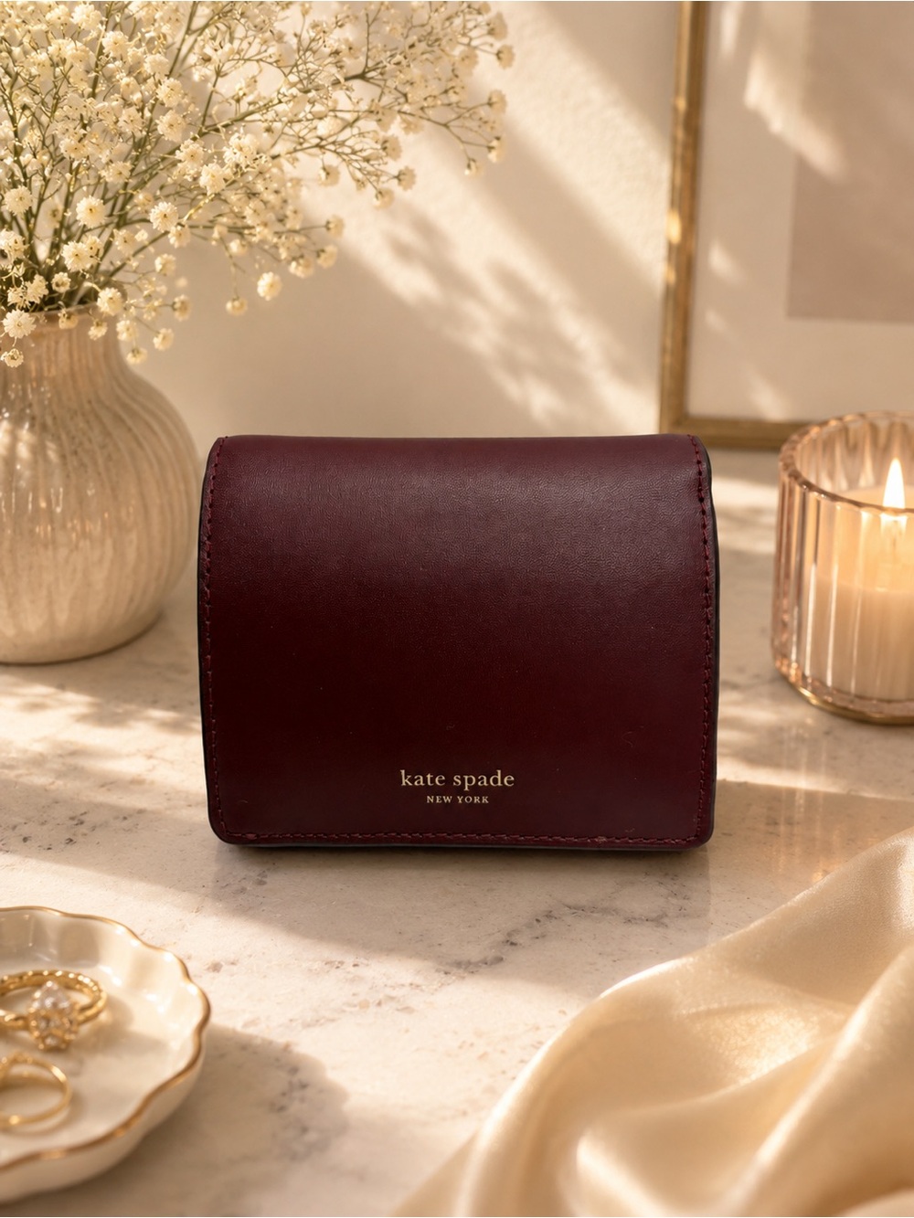 Kate Spade New York Nadine Bifold Wallet Merlot Maroon Leather Classic EUC